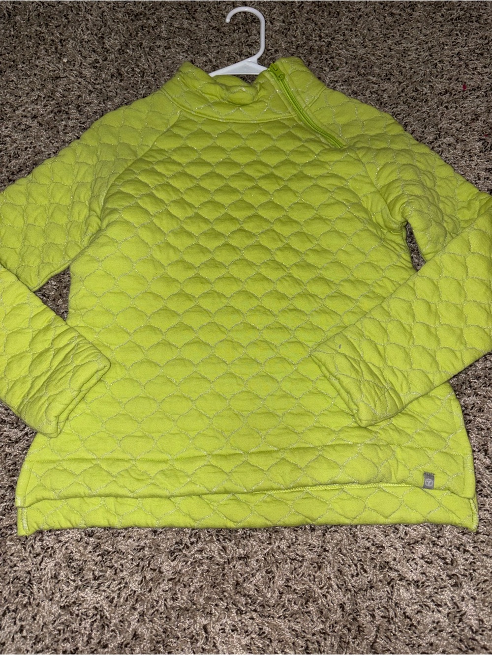 Talbots Quilted Lime Green Cowl Neck Pullover